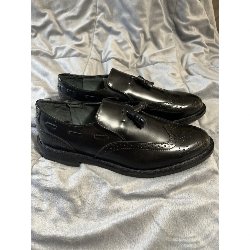 Executive Imperials Tassel Loafers Mens‎ 10E Black Leather Wingtip Dress Shoes
